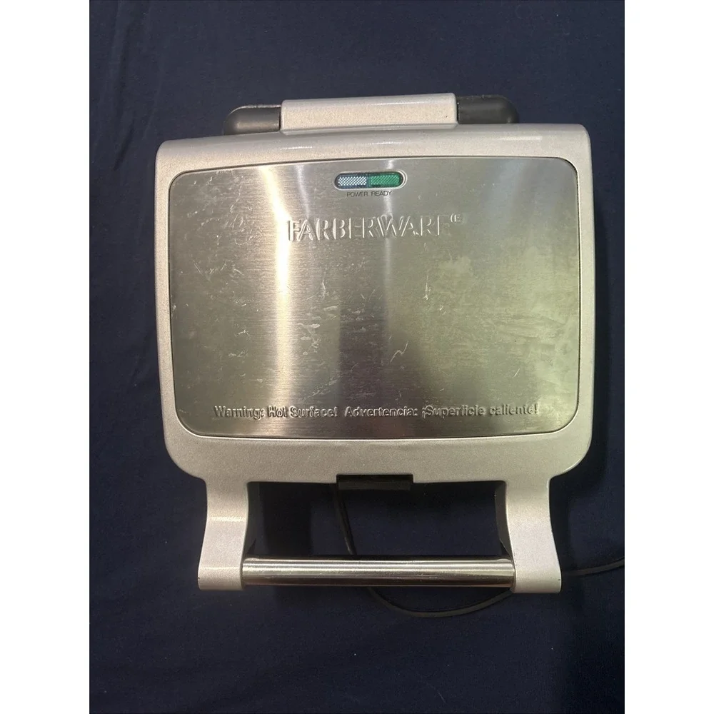 Farberware Silver Stainless Waffle Maker Nonstick Removable Plates S6218 EUC